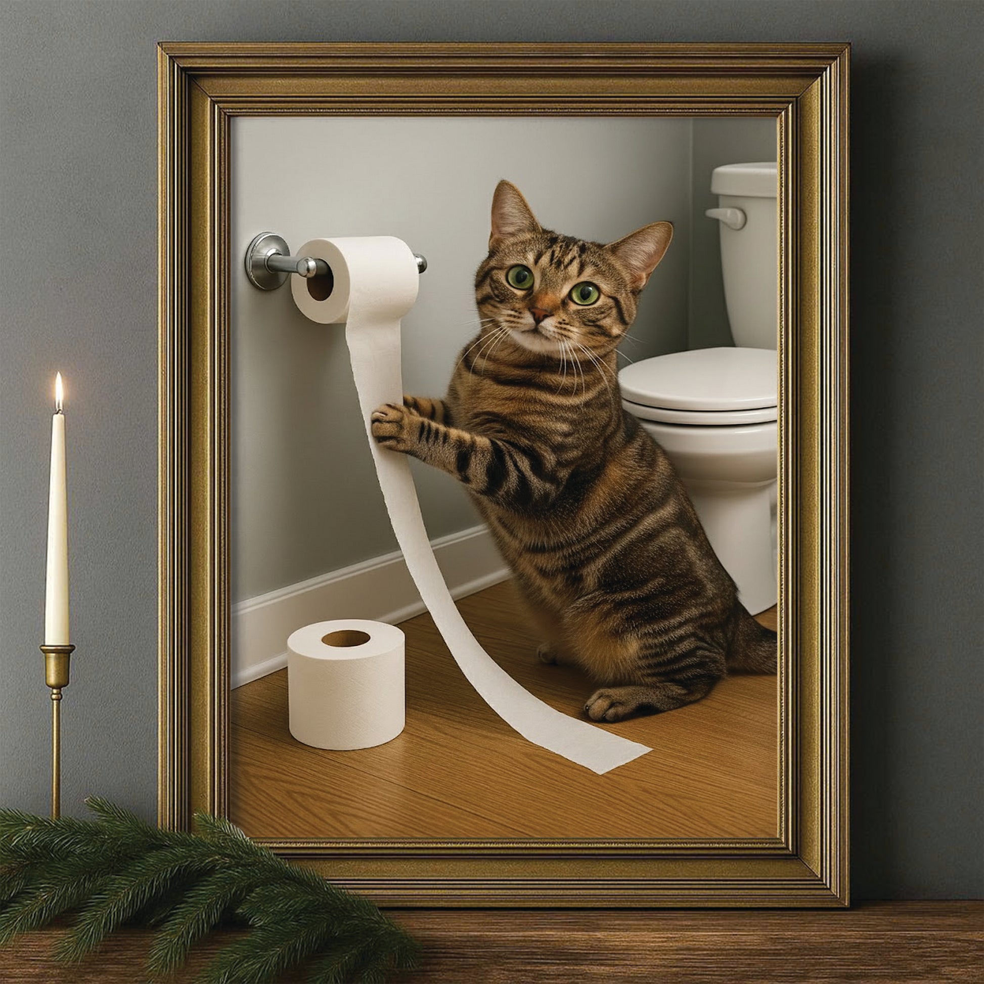 Custom Photo Cat Bathroom Style 18 Canvas Framed Wall Art Gift For Canvas Framed Wall Art