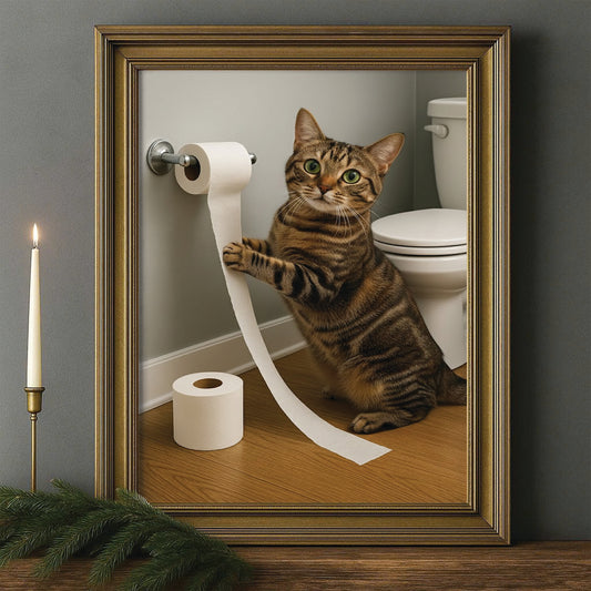 Custom Photo Cat Bathroom Style 18 Canvas Framed Wall Art Gift For Canvas Framed Wall Art