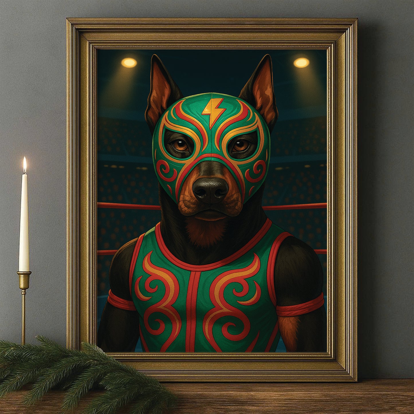 Custom Photo Lucha Libre Wrestler Mask Dog Canvas Framed Wall Art Gift For Dog Lovers