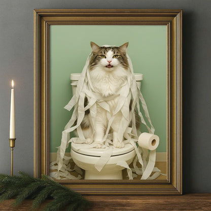 Custom Photo Cat Bathroom Style 26 Canvas Framed Wall Art Gift For Cat Lovers