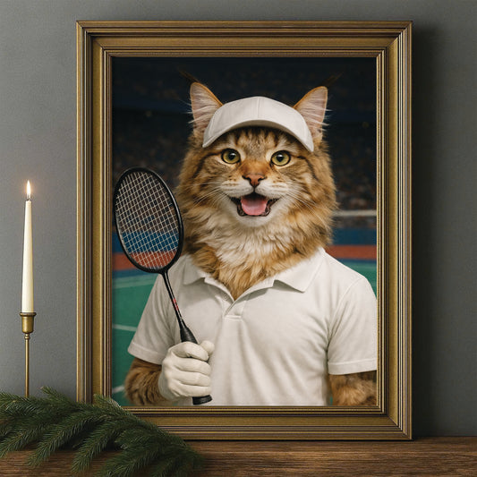 Custom Photo Badminton Cat Canvas Framed Wall Art Gift For Cat Lovers
