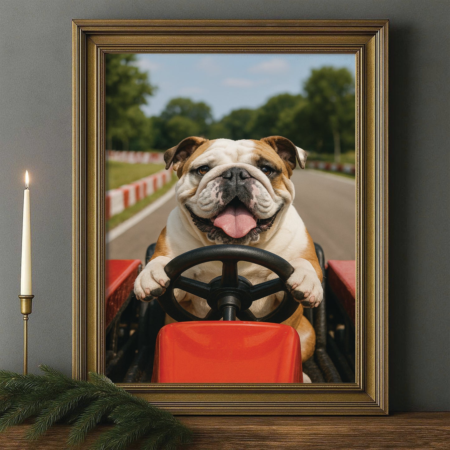 Custom Photo Dog Go Kart Canvas Framed Wall Art Gift For Dog Lovers