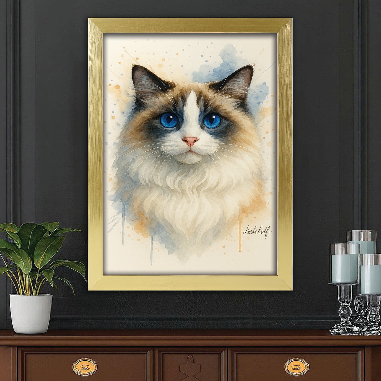 Custom Photo Cat Watercolor Artwork Canvas Framed Wall Art