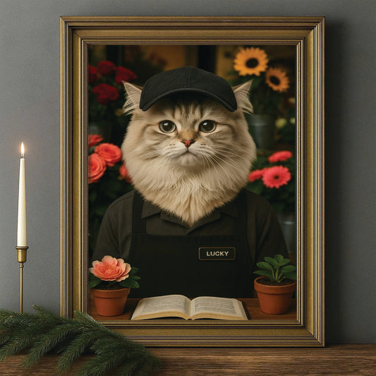 Custom Photo Flower Shop Florist Cat Canvas Framed Wall Art  Gift For Cat Lovers