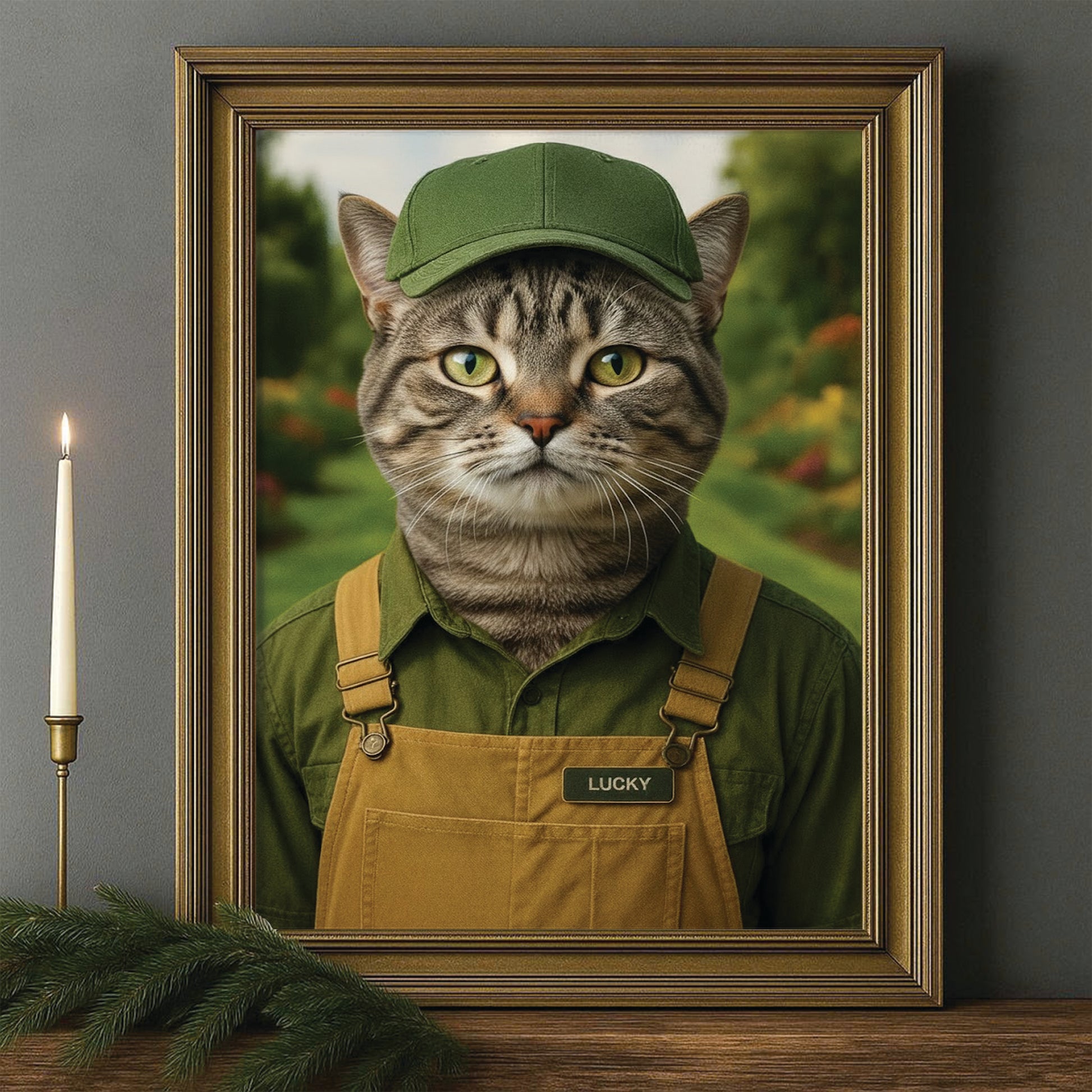 Custom Photo Gardener 2 Cat Canvas Framed Wall Art  Gift For Cat Lovers