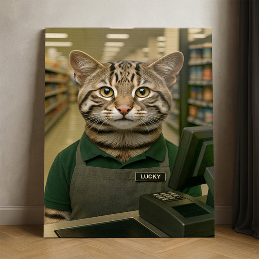 Custom Photo Cashier Cat Canvas Gift For Cat Lovers