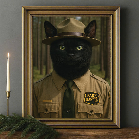Custom Photo Park Ranger Cat Canvas Framed Wall Art
