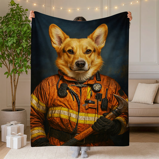 Custom Dog Photo Firefighter Blanket For Dog Lover