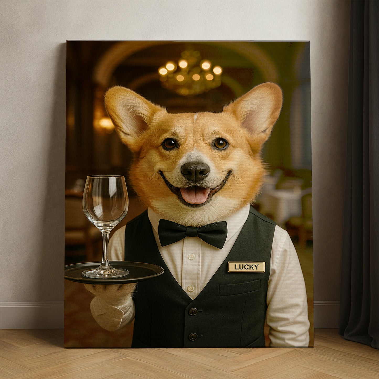 Custom Photo Dog Waiter Restaurant Canvas Gift For Dog Lovers