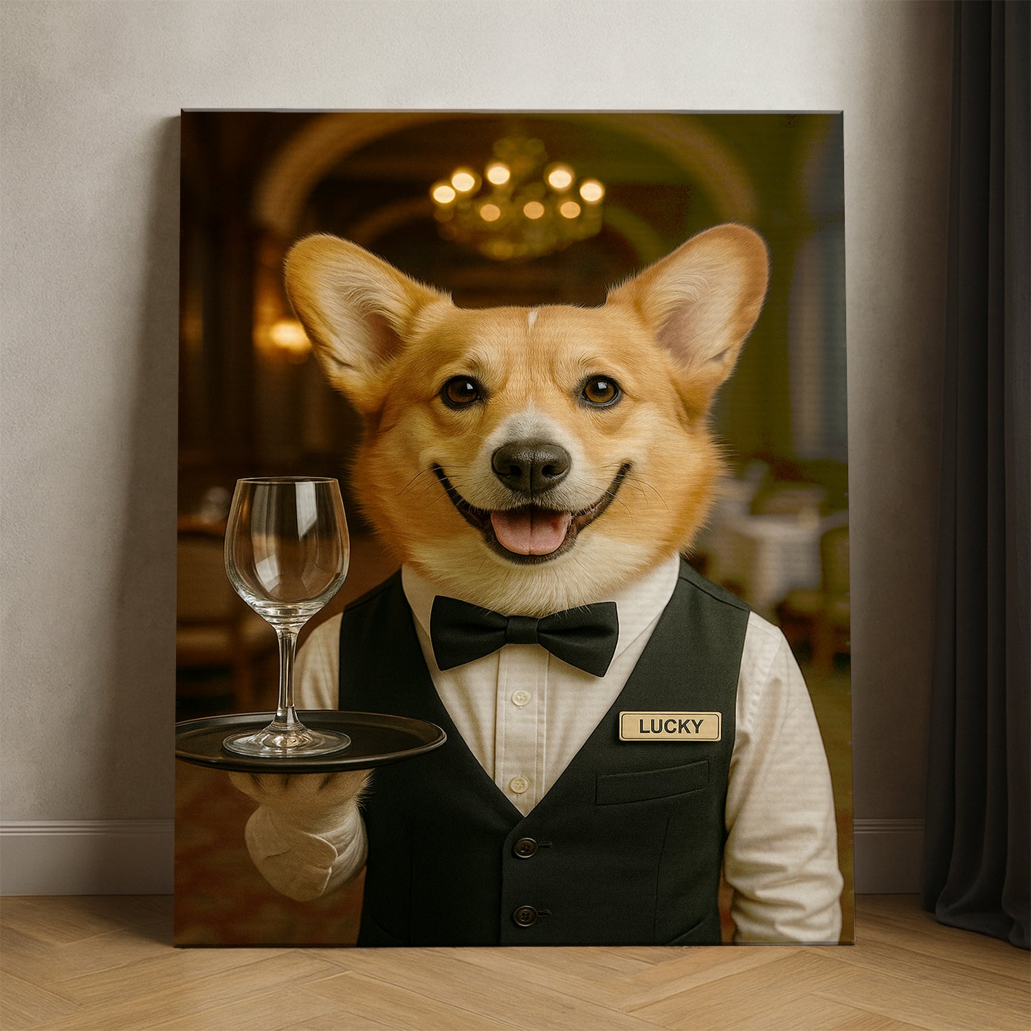 Custom Photo Dog Waiter Restaurant Canvas Gift For Dog Lovers