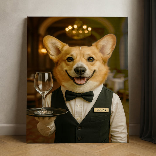 Custom Photo Dog Waiter Restaurant Canvas Gift For Dog Lovers