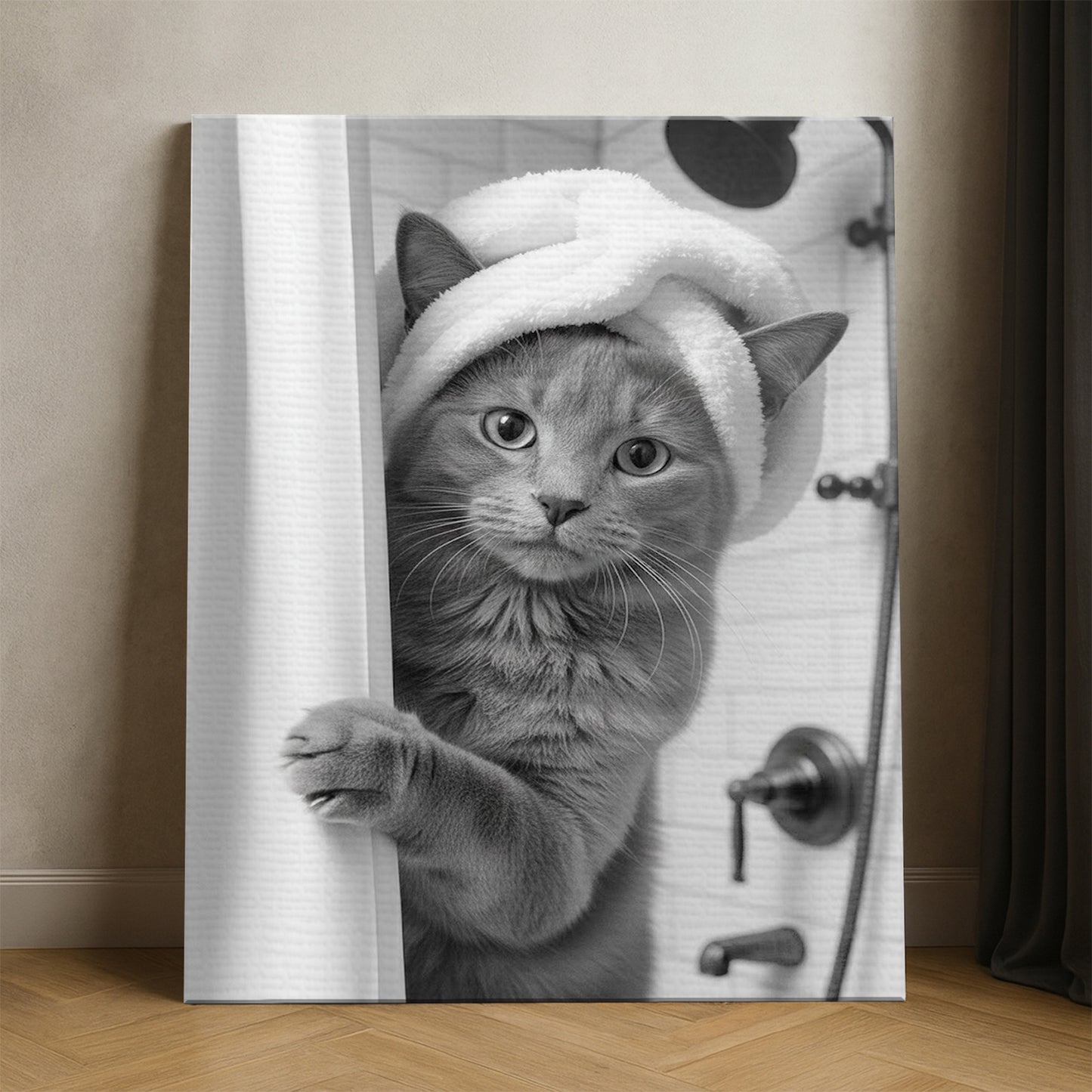Custom Photo Cat Bathroom Canvas Gift For Cat Lovers