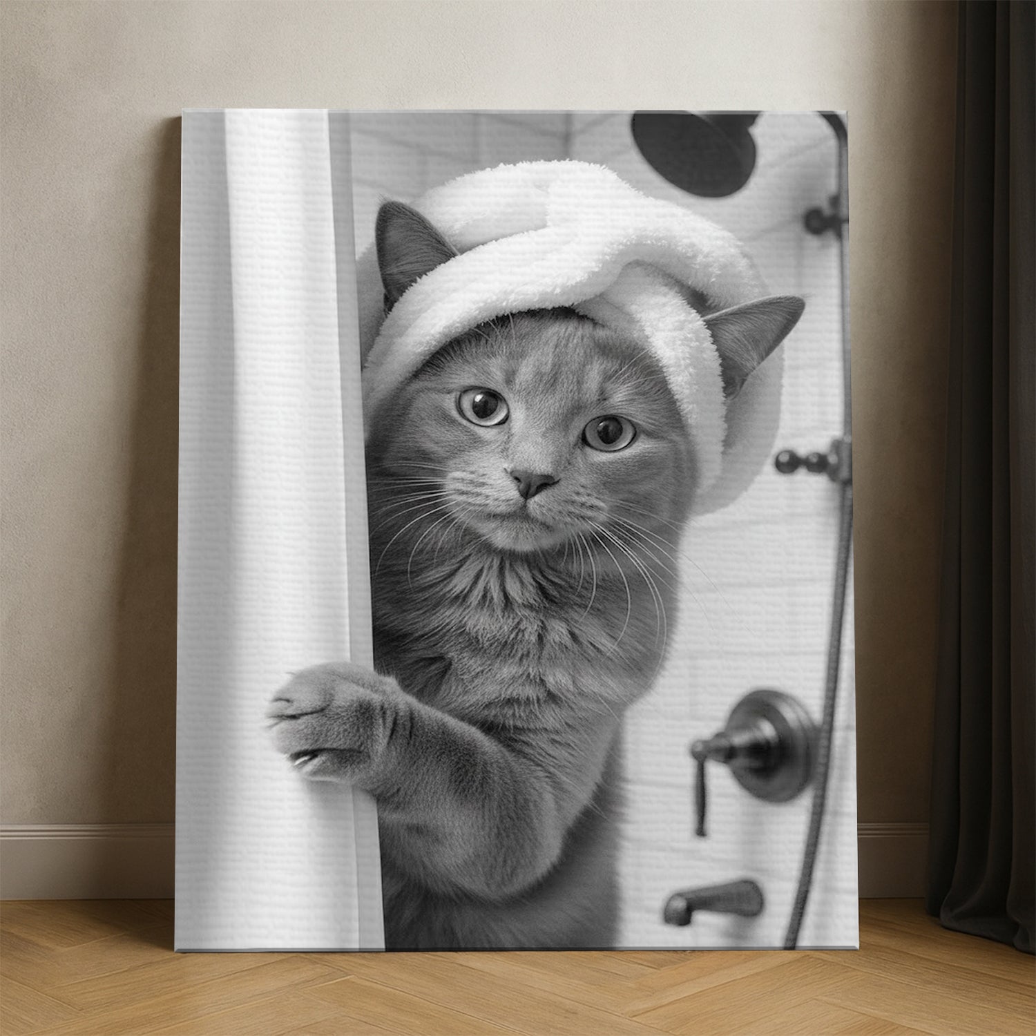 Custom Photo Cat Bathroom Canvas Gift For Cat Lovers