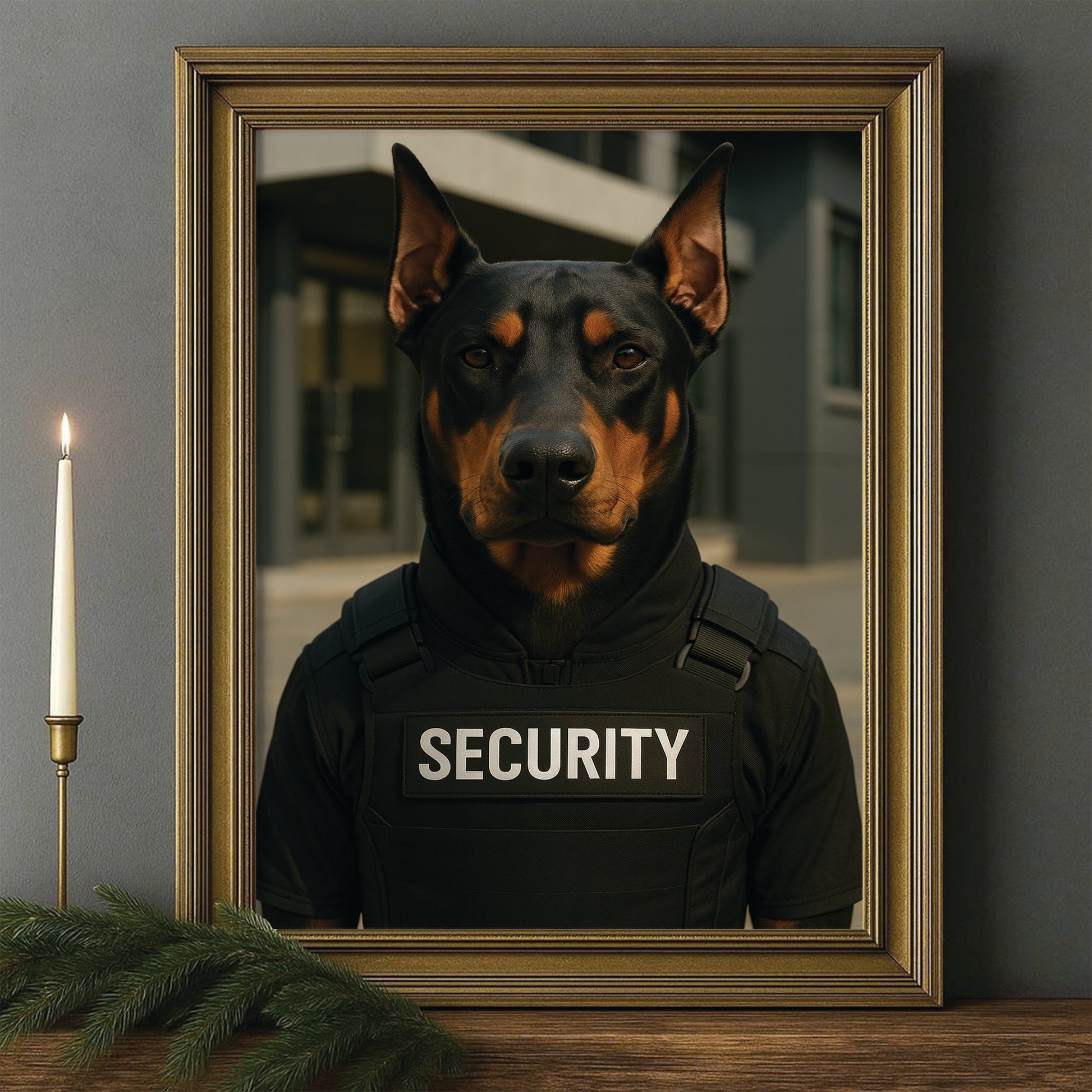 Custom Photo Security Guard Dog Canvas Framed Wall Art Gift For Dog Lovers