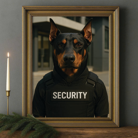 Custom Photo Security Guard Dog Canvas Framed Wall Art Gift For Dog Lovers