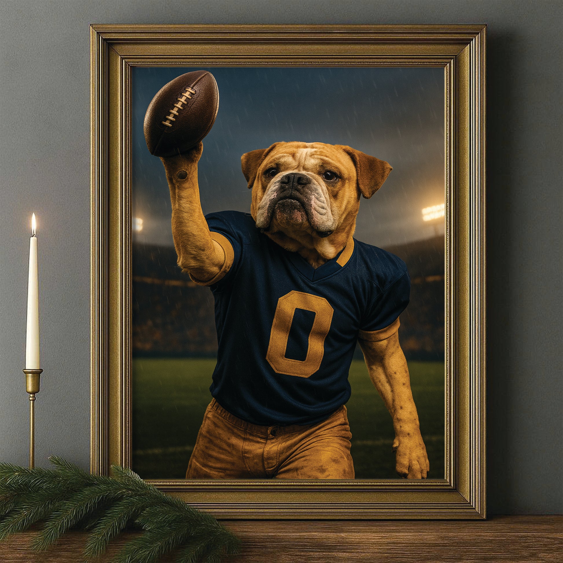 Custom Photo Football Player Canvas Framed Wall Art Gift For Dog Lovers