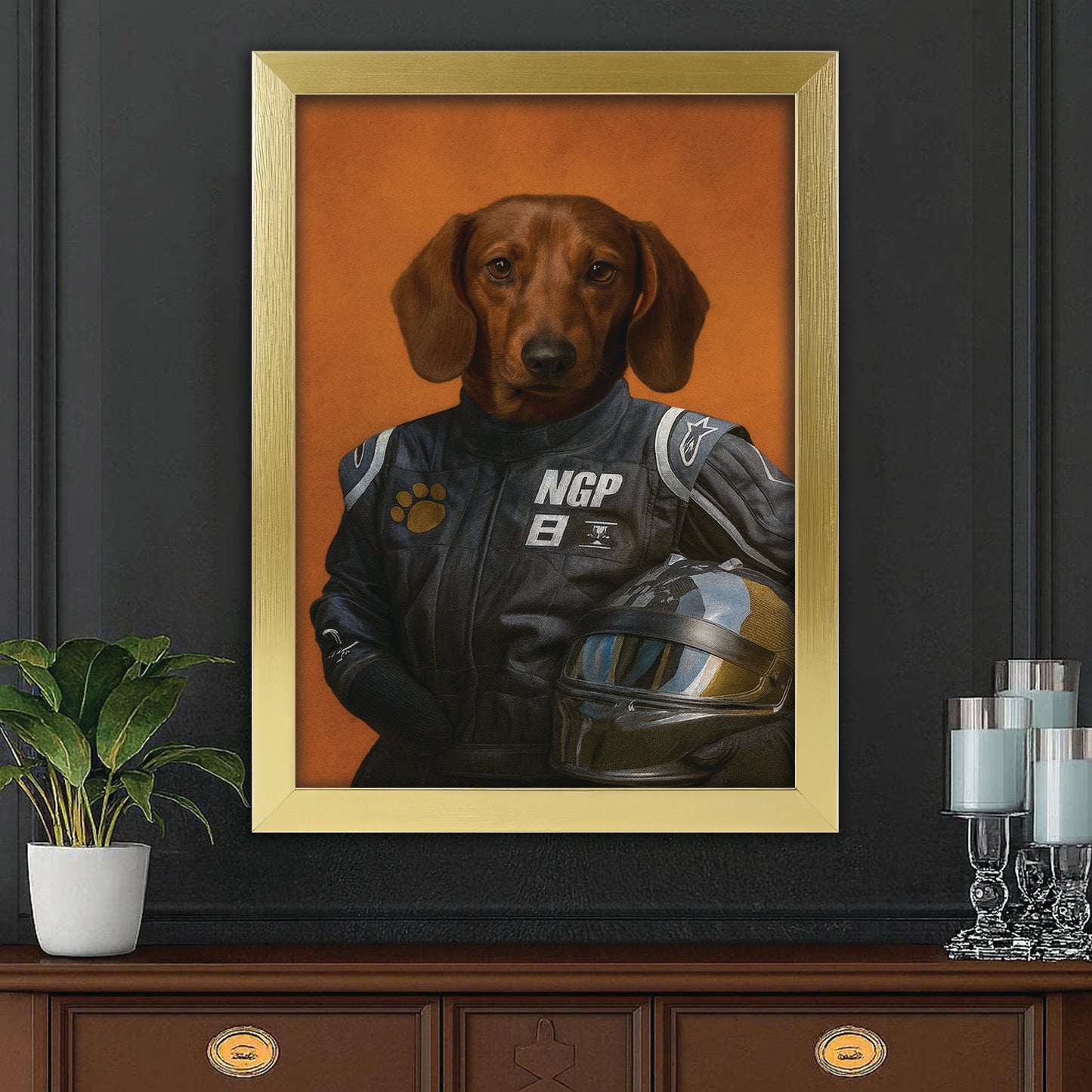 Custom Photo Dog Racer Canvas Framed Wall Art Gift For Dog Lovers