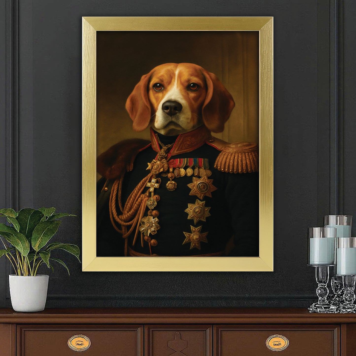 Custom Photo Dog Royal King Canvas Framed Wall Art Framed Wall Art _ Gift For Dog Lovers