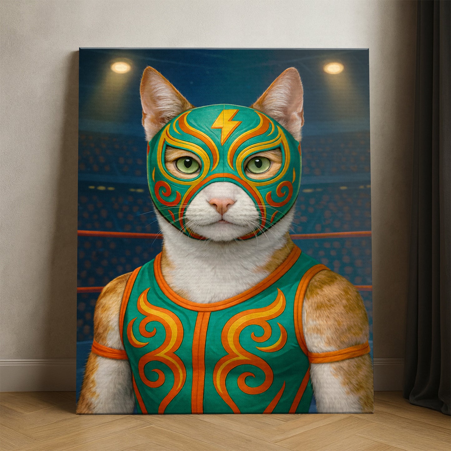 Custom Photo Lucha Libre Wrestler Mask Cat Canvas Gift For Cat Lovers