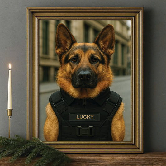 Custom Photo Tactical Dog Canvas Framed Wall Art Gift For Dog Lovers