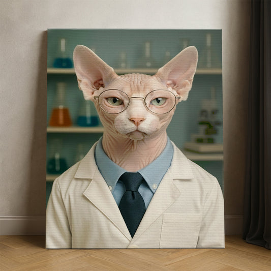 Custom Photo Scientist Cat Canvas Gift For Cat Lovers