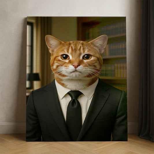 Custom Photo Business man Ceo Cat Canvas Gift For Cat Lovers