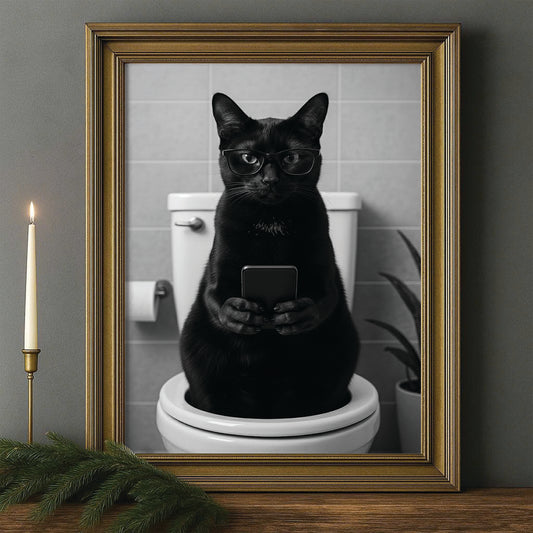 Custom Photo Cat Bathroom Style 14 Canvas Framed Wall Art Gift For Cat Lovers