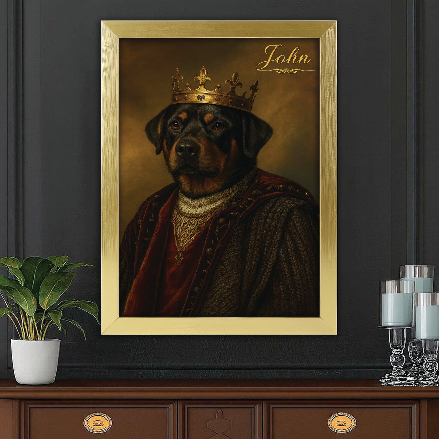 Custom Photo Crown King Dog Canvas Framed Wall Art Gift For Dog Lovers