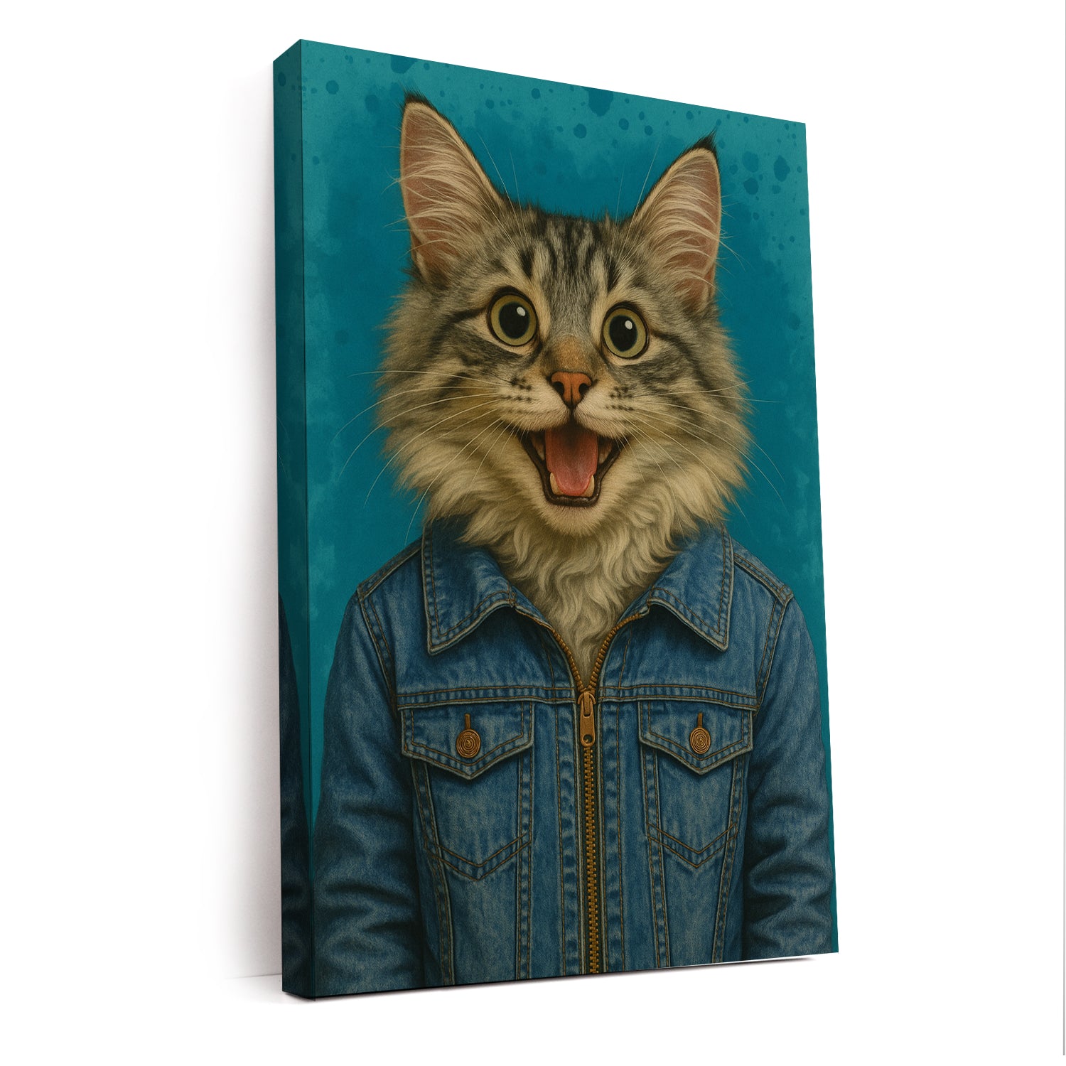 Custom Photo Denim Cat Canvas Gift For Cat Lovers