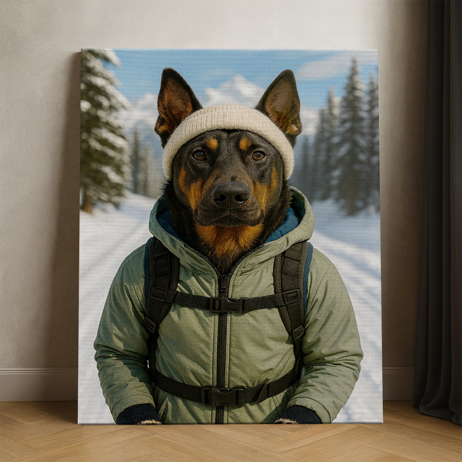 Custom Photo Winter Hiker Dog Canvas Gift For Dog Lovers