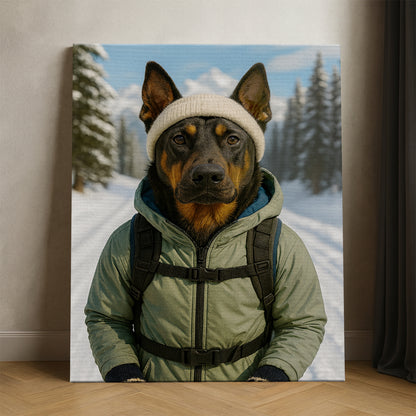 Custom Photo Winter Hiker Dog Canvas Gift For Dog Lovers