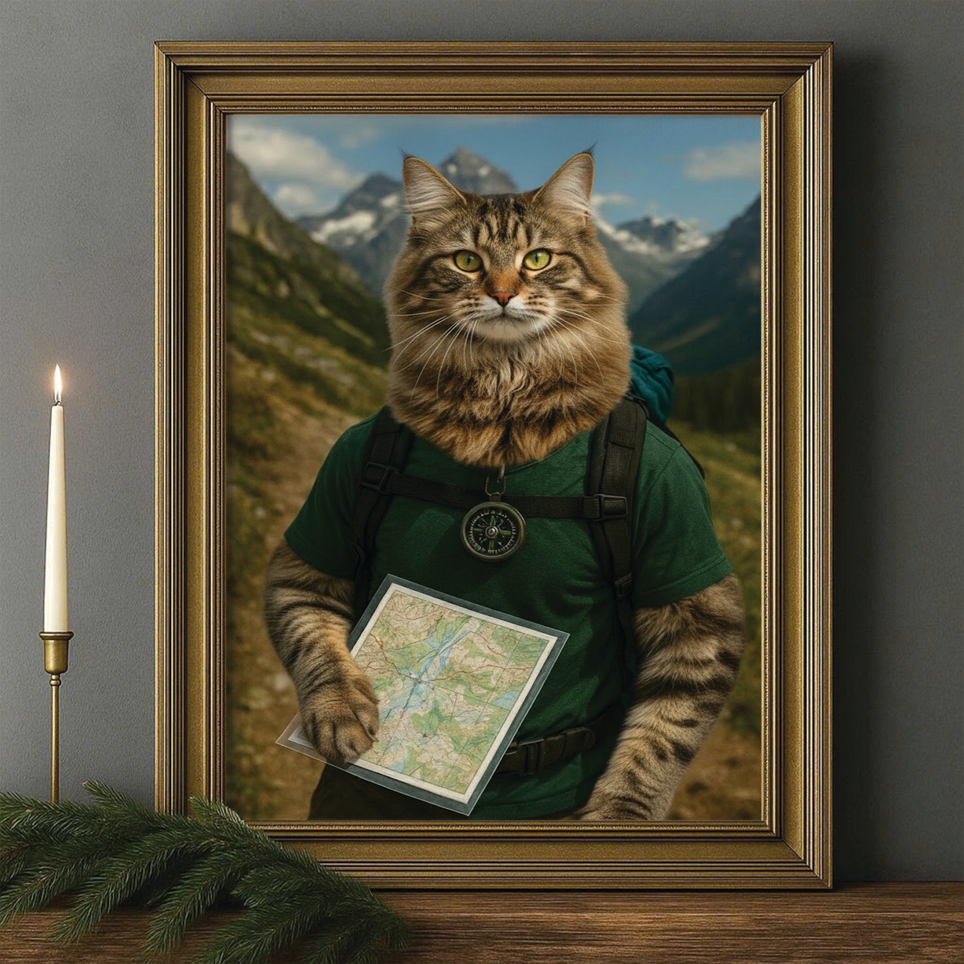 Custom Photo Explorer Hiking Cat Canvas Framed Wall Art  Gift For Cat Lovers