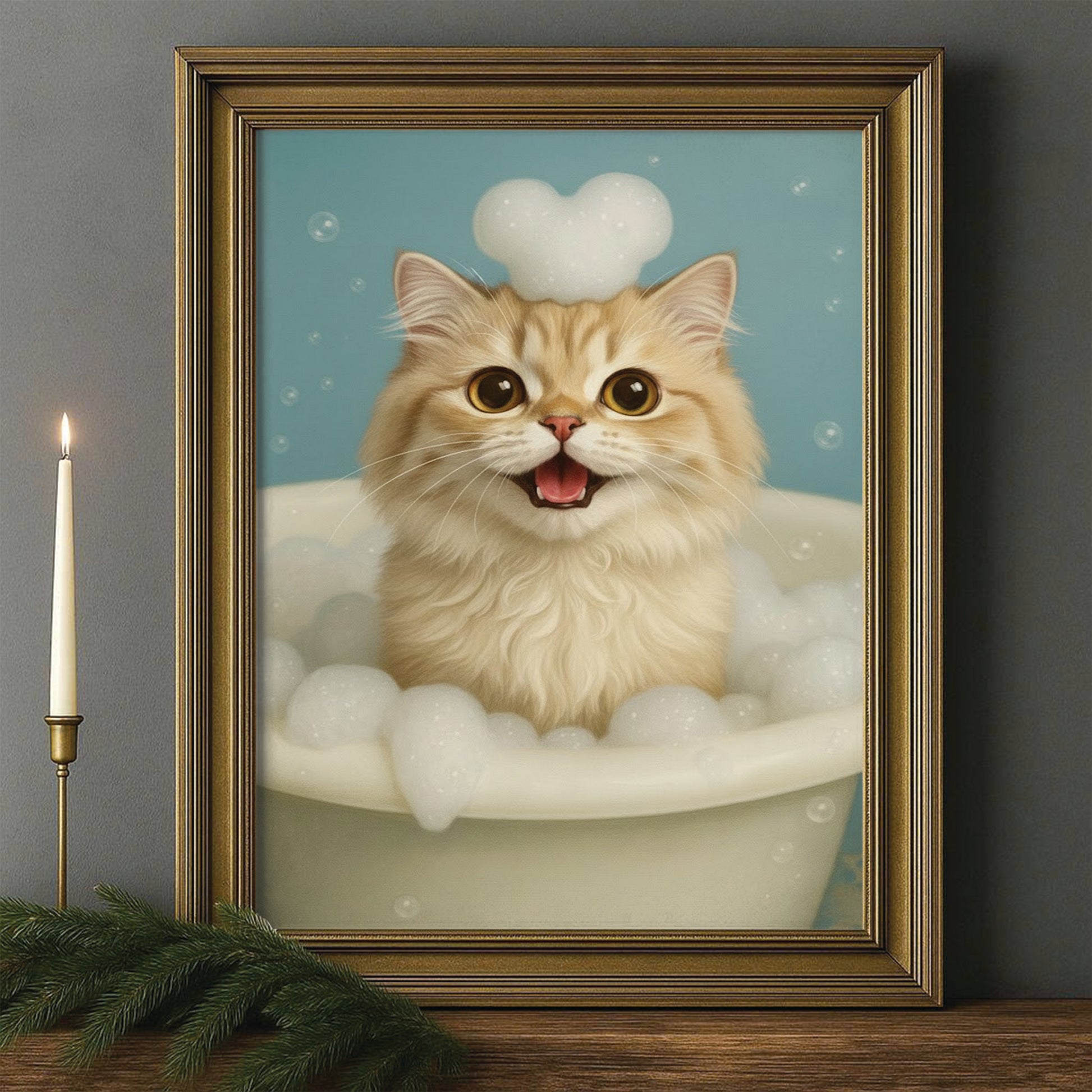 Custom Photo Cat Bathroom Style 29 Canvas Framed Wall Art Gift For Cat Lovers