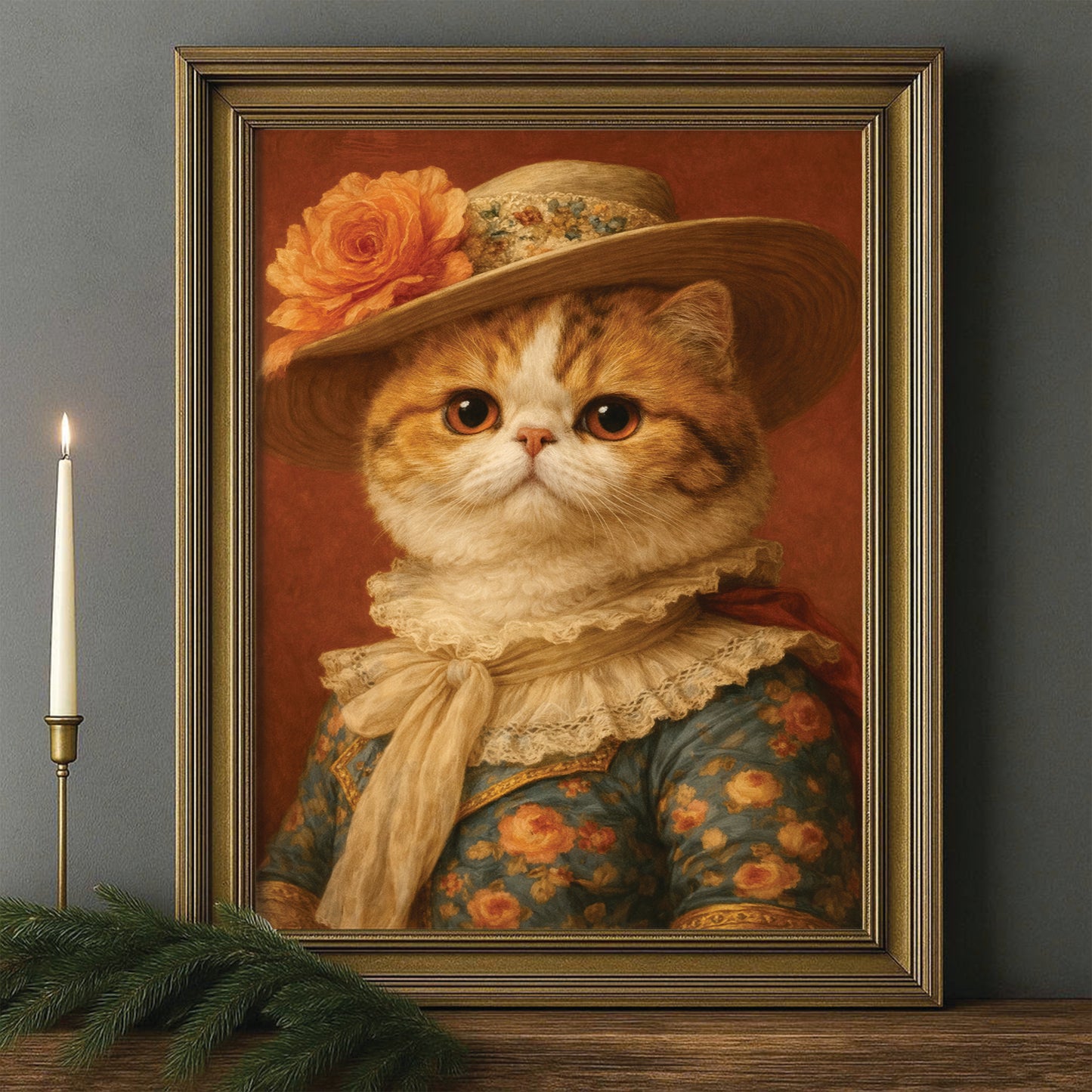 Custom Photo Cat Royal Style 05 Canvas Framed Wall Art Gift For Cat Lovers
