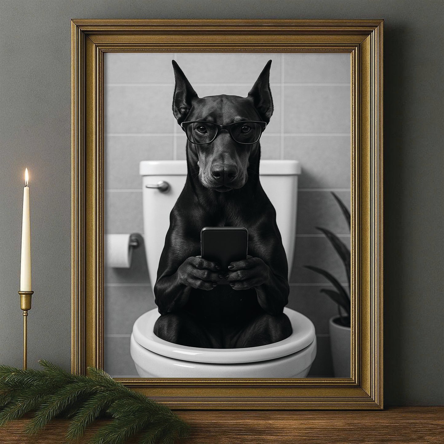 Custom Photo Dog Bathroom Style 14 Canvas Framed Wall Art Gift For Dog Lovers
