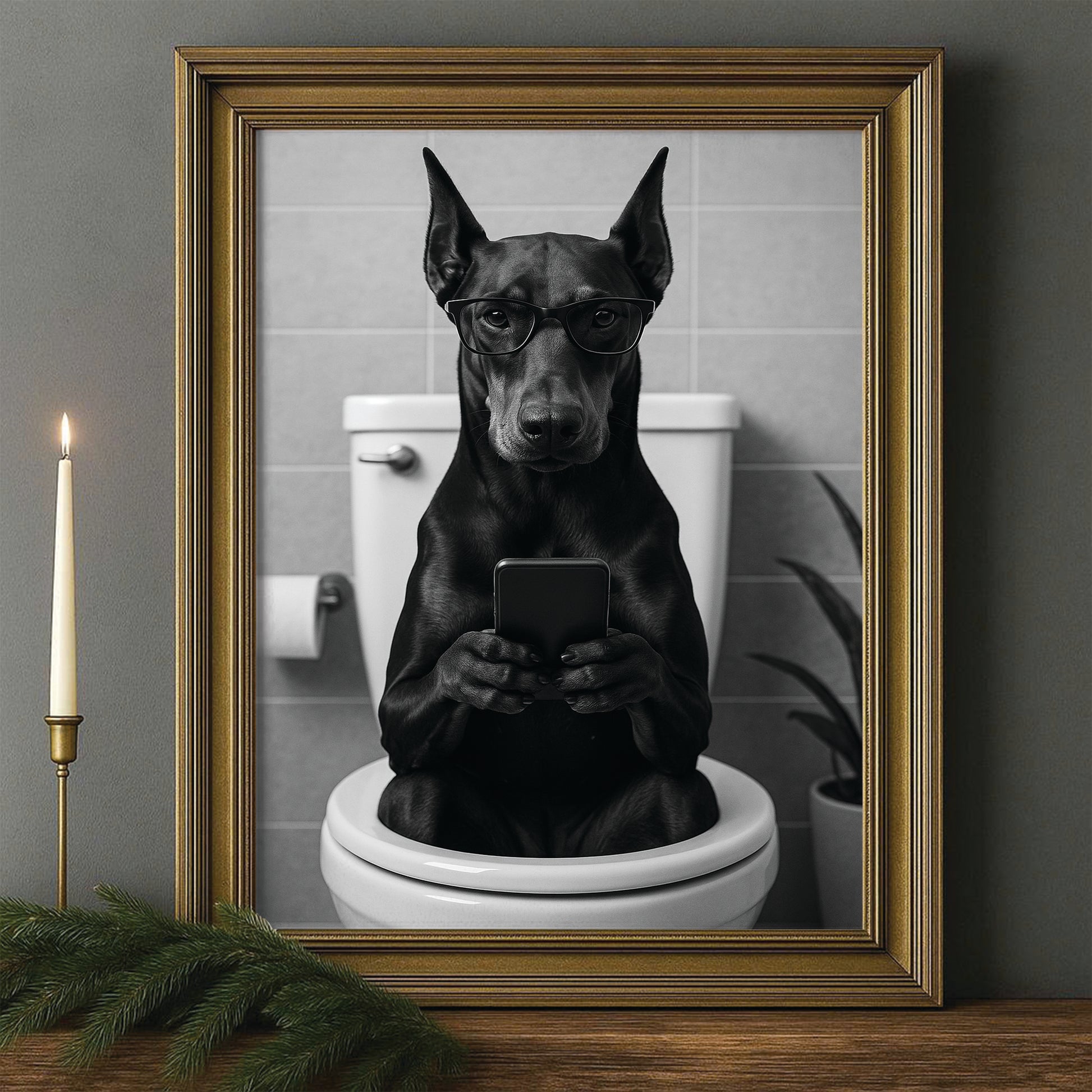 Custom Photo Dog Bathroom Style 14 Canvas Framed Wall Art Gift For Dog Lovers