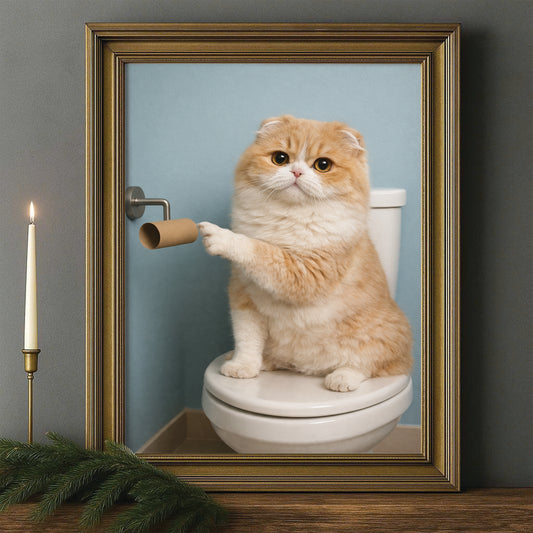 Custom Photo Cat Bathroom Style 33 Canvas Framed Wall Art Gift For Cat Lovers