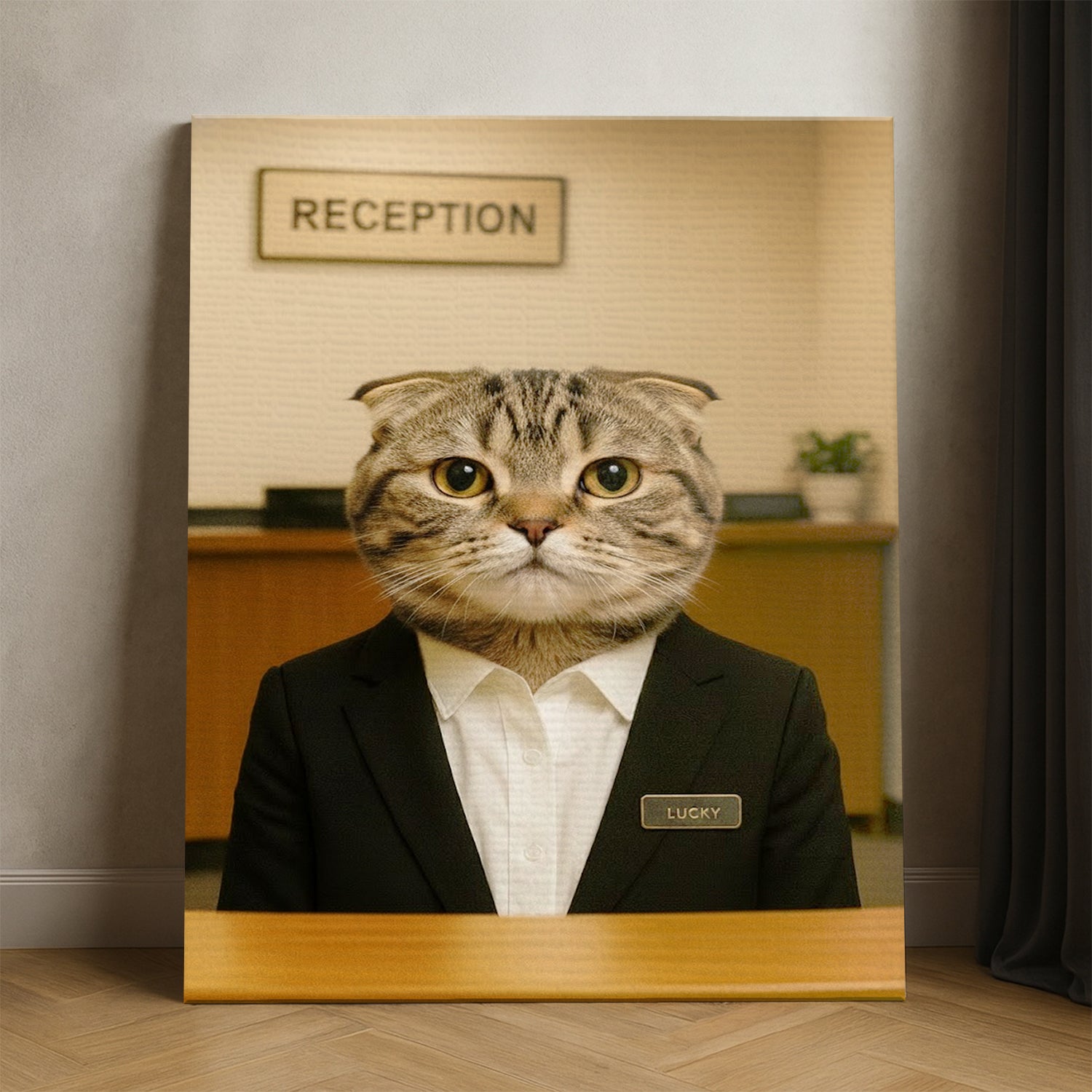 Custom Photo Receptionist Cat Canvas Gift For Cat Lovers