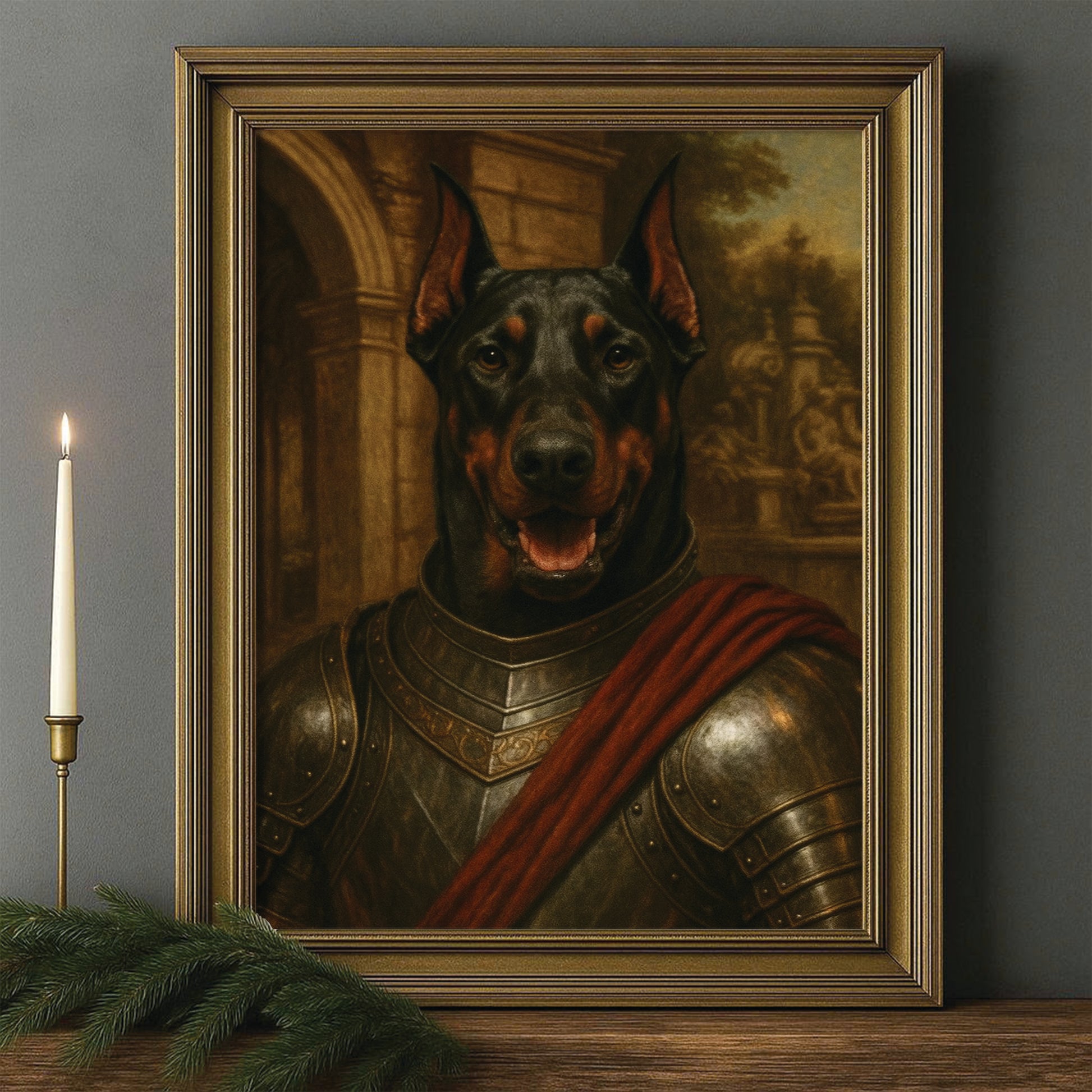Custom Photo Dog Knight Canvas Framed Wall Art Gift For Dog Lovers
