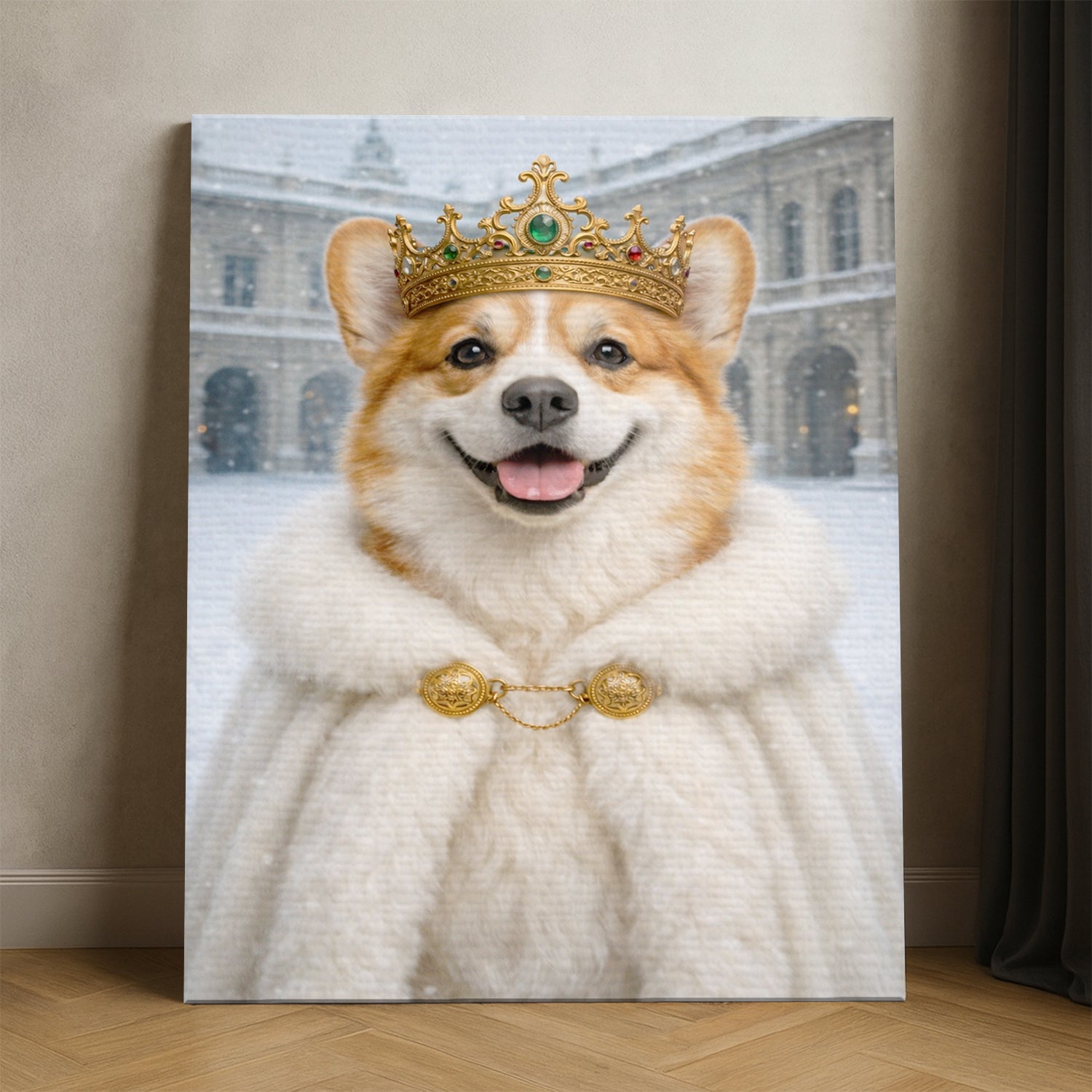 Custom Photo Royal Winter Queen Dog Canvas Gift For Dog Lovers
