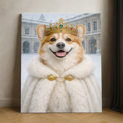Custom Photo Royal Winter Queen Dog Canvas Gift For Dog Lovers