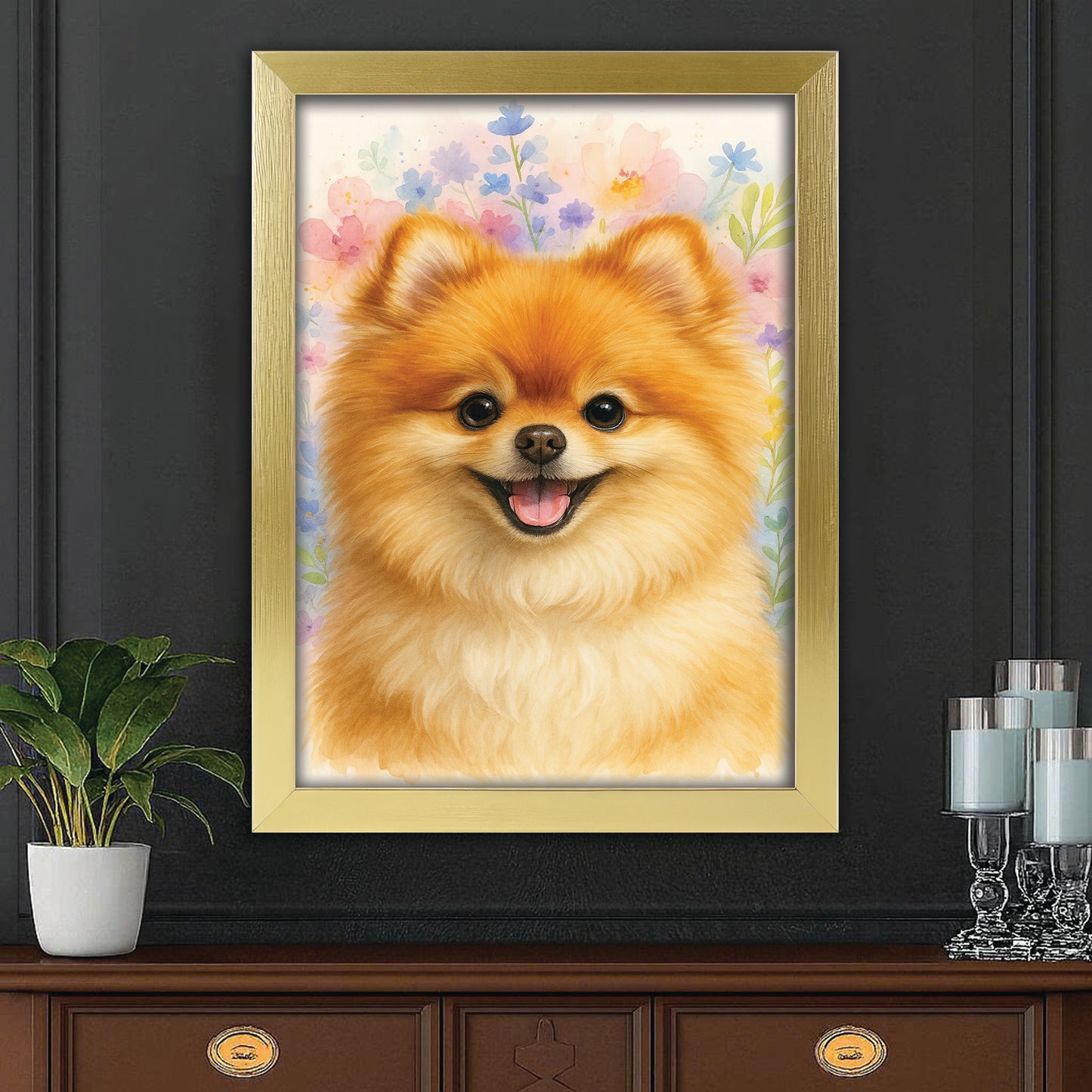 Custom Photo Dog Floral Watercolor Art