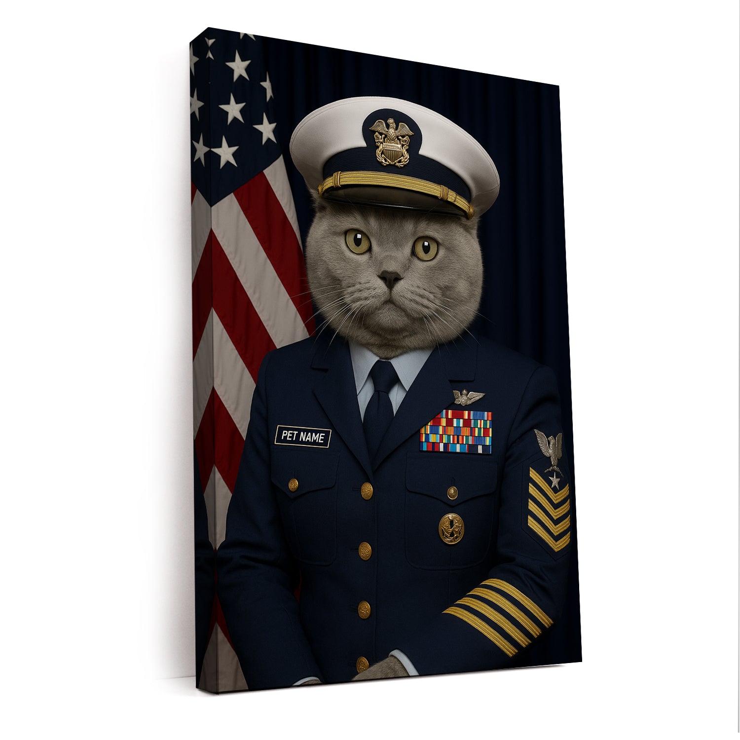 Custom Cat Photo Us Navy Canvas _ Gift For Cat Lovers