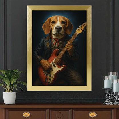 Custom Photo Dog Rock n Roll Canvas Framed Wall Art Gift For Dog Lovers