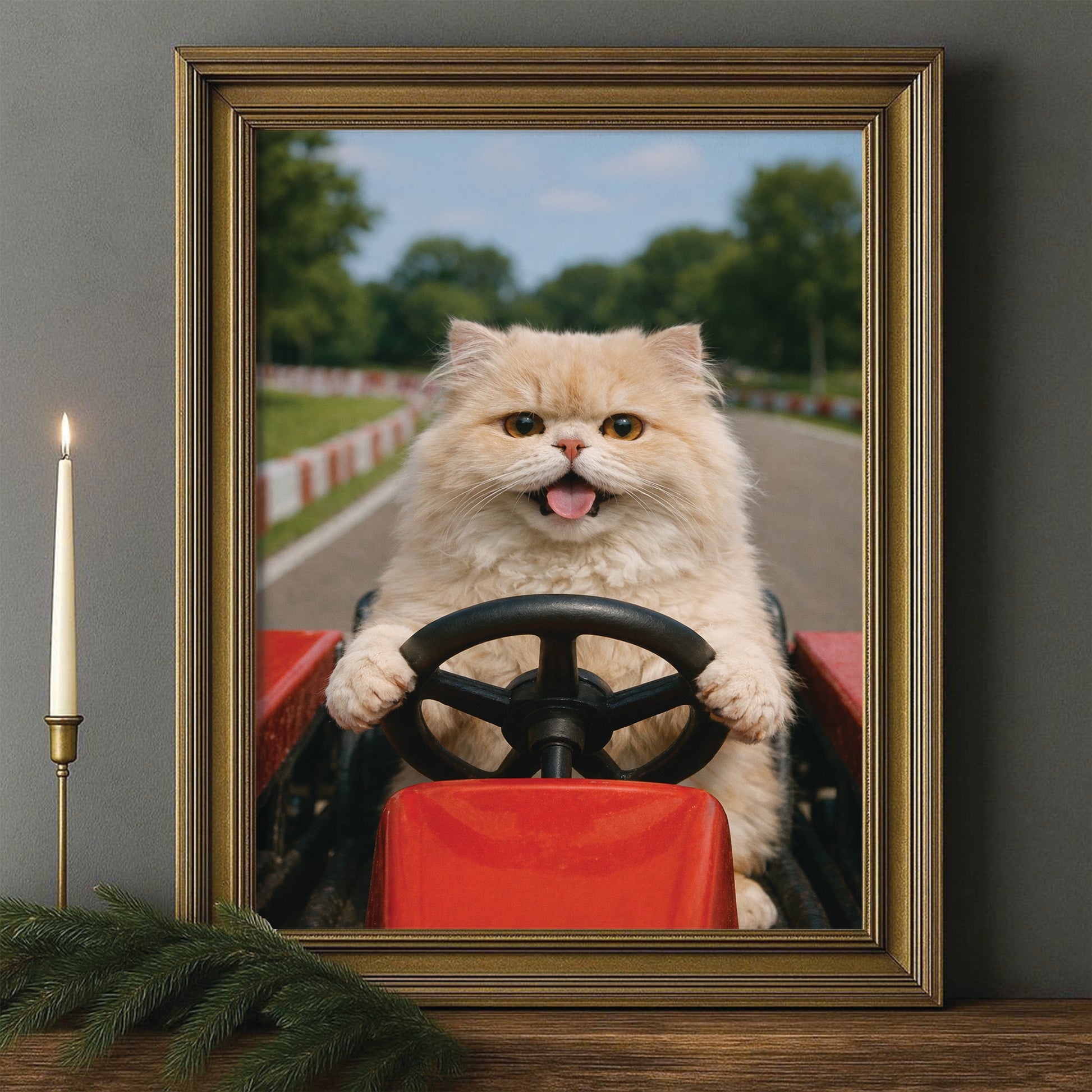 Custom Photo Cat Go Kart Canvas Framed Wall Art  Gift For Cat Lovers