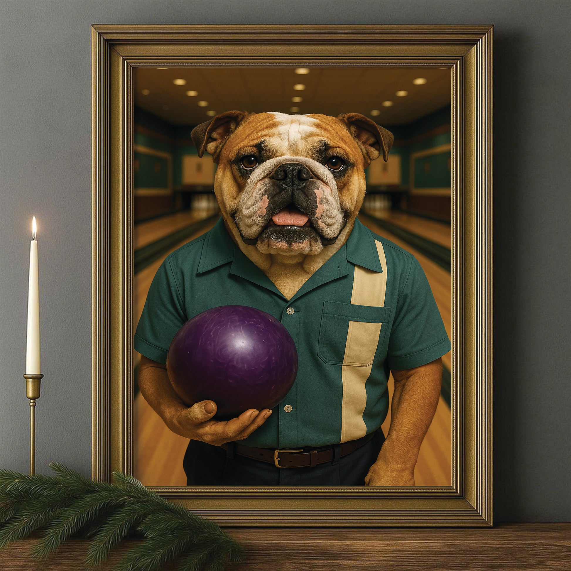 Custom Photo Bowling Dog Canvas Framed Wall Art Gift For Dog Lovers
