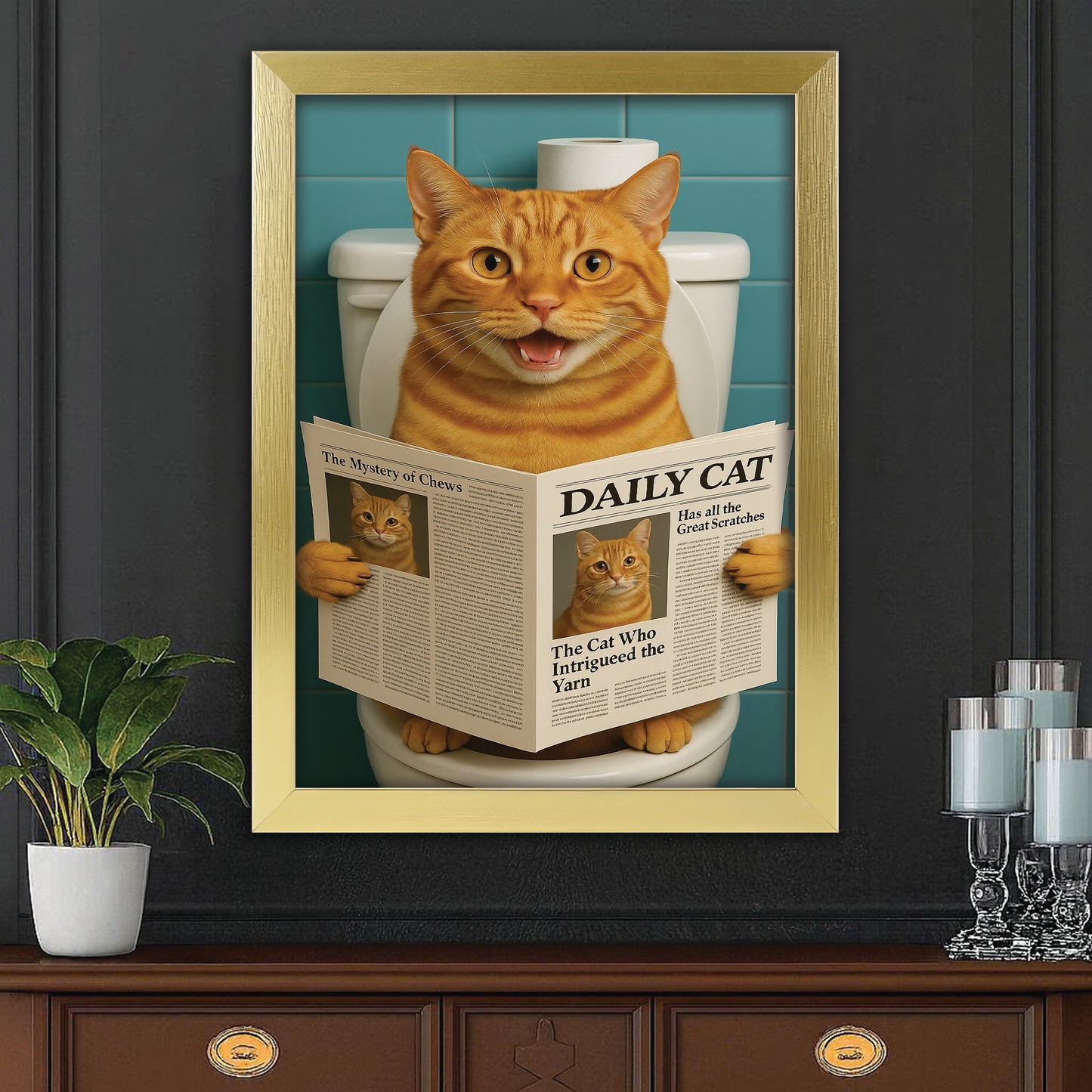 Custom Photo Cat Toilet Bathroom Canvas Framed Wall Art Wall Art