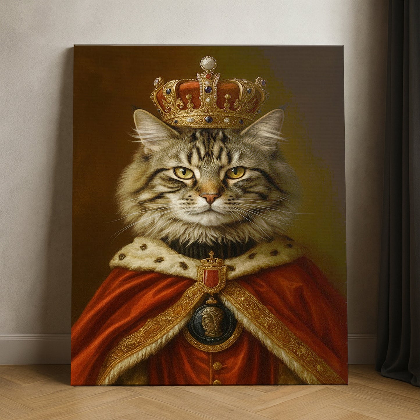 Custom Photo Royal Cat With Crown Canvas Gift For Cat Lovers