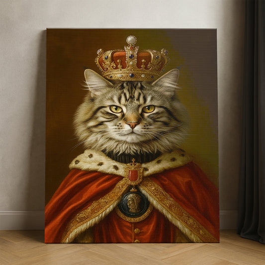 Custom Photo Royal Cat With Crown Canvas Gift For Cat Lovers