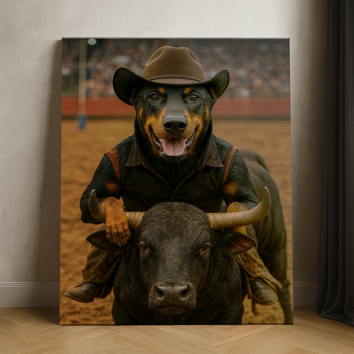 Custom Photo Bull Rider Cowboy Dog Canvas Gift For Dog Lovers